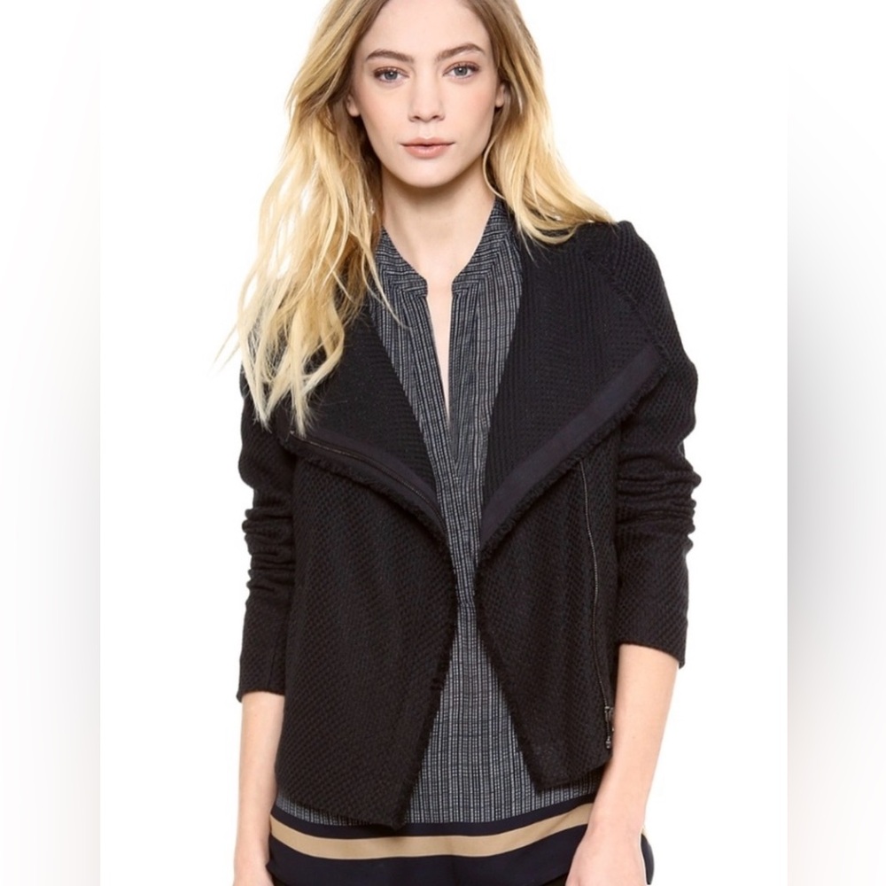 Vince frayed edge scuba jacket in black tweed, M
